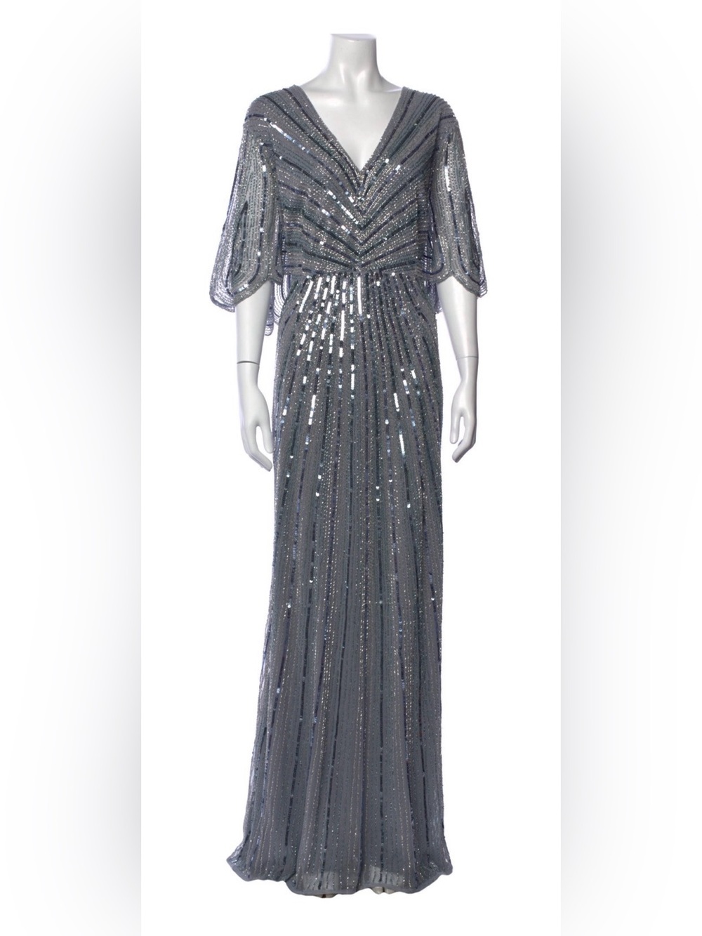 Mac Duggal Silver Sequin Maxi Gown